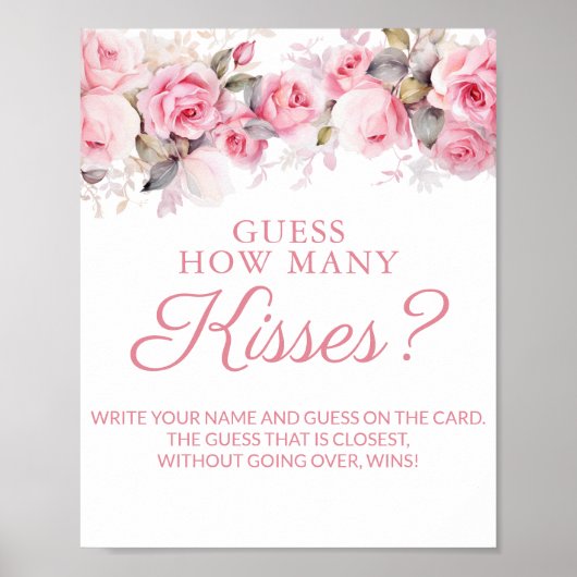 Rose Pink Bridal Shower Guess Kisses Game ポスター (正面)
