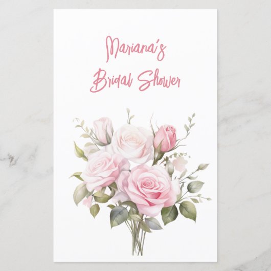 Rose Pink Bridal Shower Word Scramble Game (裏面)