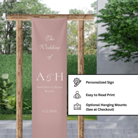 Rose Pink Fabric Wedding Welcome Banner 横断幕