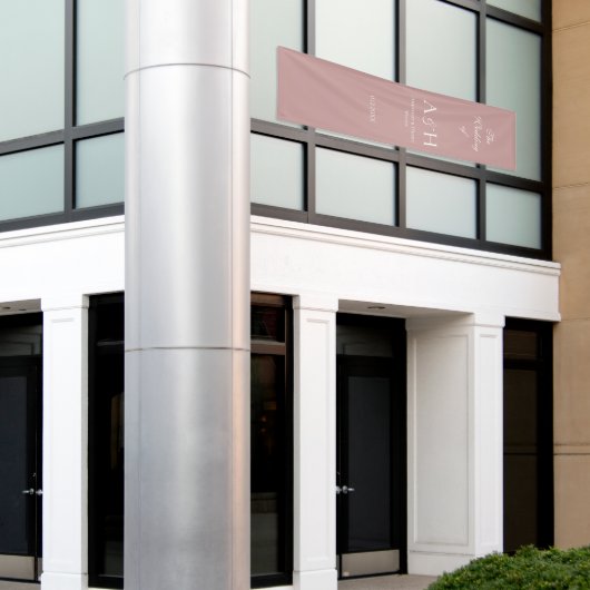 Rose Pink Fabric Wedding Welcome Banner 横断幕 (ビルの外側)