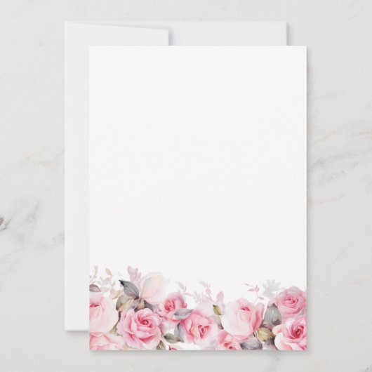 Rose Pink Floral Bridal Shower  招待状 (裏面)