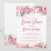 Rose Pink Floral Bridal Shower 招待状 (正面/裏面)