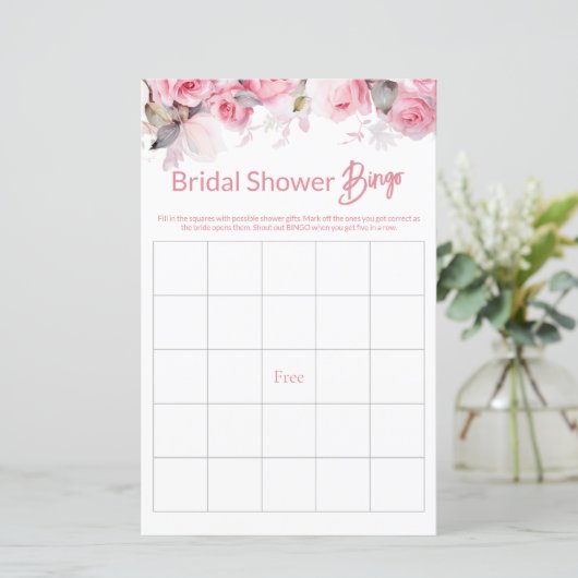 Rose Pink Floral Bridal Shower Game BINGO (スタンド正面)
