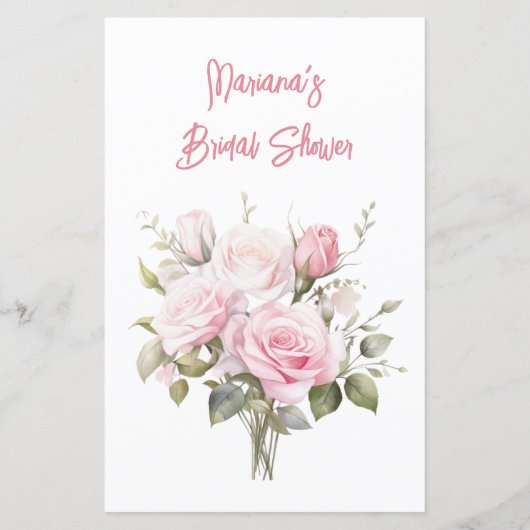 Rose Pink Floral Bridal Shower Game BINGO (裏面)