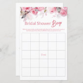 Rose Pink Floral Bridal Shower Game BINGO (正面/裏面)
