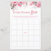 Rose Pink Floral Bridal Shower Game BINGO (正面)