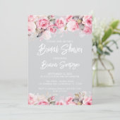 Rose Pink Floral Gray Bridal Shower  招待状 (スタンド正面)