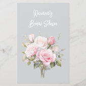 Rose Pink Floral Gray Bridal Shower Game BINGO (裏面)