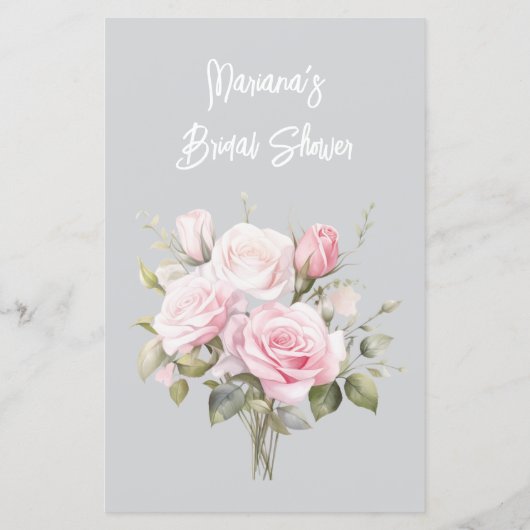 Rose Pink Floral Gray Bridal Shower Game BINGO (裏面)