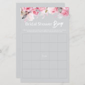 Rose Pink Floral Gray Bridal Shower Game BINGO (正面/裏面)