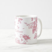 Rose Pink Floral Toile Pattern Personalized Name コーヒーマグカップ (正面右)