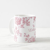 Rose Pink Floral Toile Pattern Personalized Name コーヒーマグカップ (正面左)