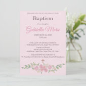 Rose Pink Floral Watercolor Cross Baptism 招待状 (スタンド正面)