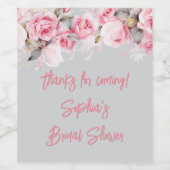 Rose Pink Flowers Floral Gray Shower Favors ワインラベル (シングルラベル)