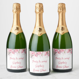 Rose Pink Flowers Floral Shower Favors スパークリングワインラベル