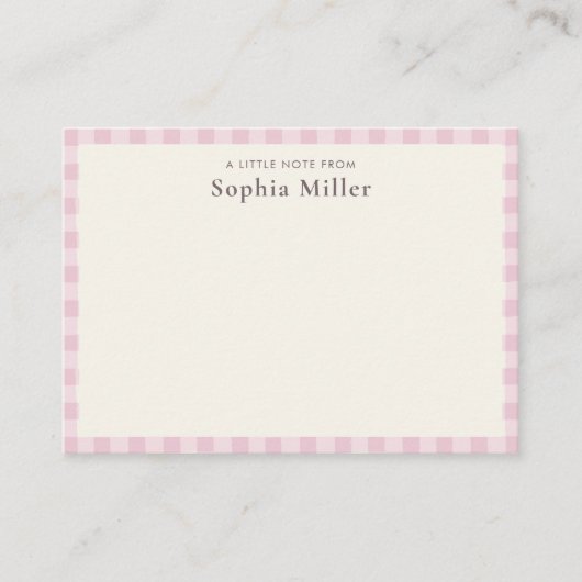 Rose Pink Gingham Personalized Little ノートカード (正面)