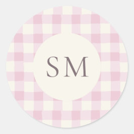 Rose Pink Gingham Personalized Monogram ラウンドシール