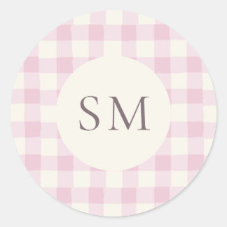 Rose Pink Gingham Personalized Monogram ラウンドシール