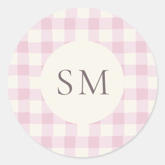 Rose Pink Gingham Personalized Monogram ラウンドシール (正面)
