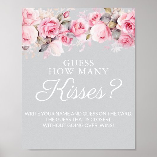 Rose Pink Gray Bridal Shower Guess Kisses Game ポスター (正面)