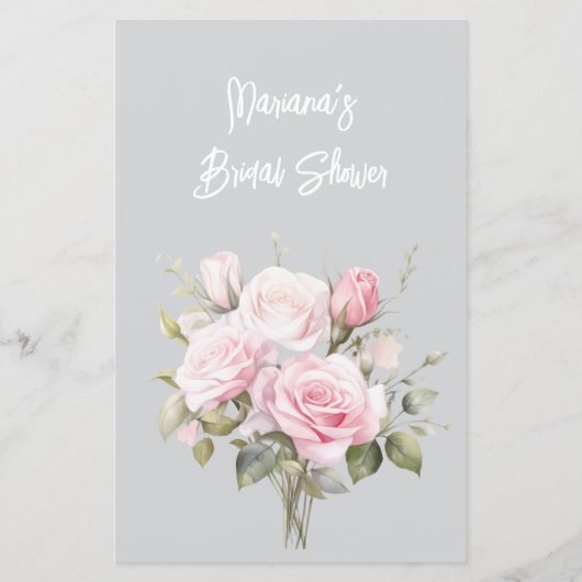 Rose Pink Gray Bridal Shower Word Scramble Game (裏面)