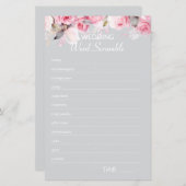 Rose Pink Gray Bridal Shower Word Scramble Game (正面/裏面)
