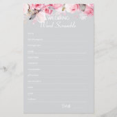 Rose Pink Gray Bridal Shower Word Scramble Game (正面)