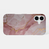 Rose Pink Marble with Gold Veins – Elegant iPhone 16ケース (裏面横)