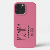 Rose Pink Mommy Est Year Minimal Typography iPhoneケース (裏面)