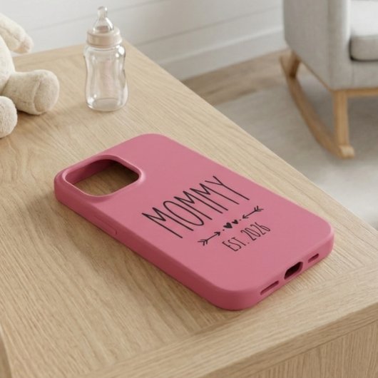Rose Pink Mommy Est Year Minimal Typography iPhoneケース