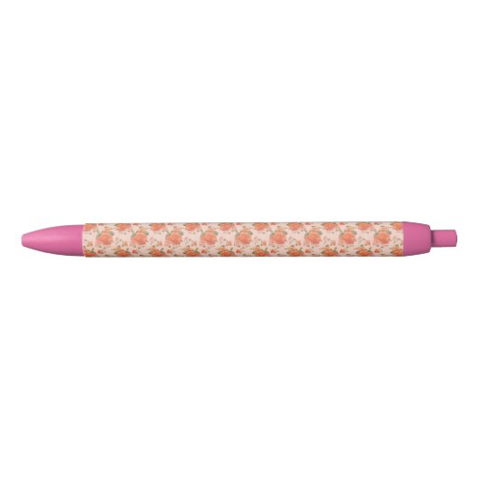 rose pink orange floral pattern wedding spring 黒ボールペン (正面)