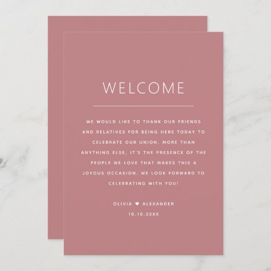 Rose Pink Wedding Timeline | Minimalist Itinerary 招待状 (正面/裏面)