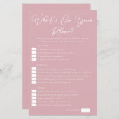 Rose Pink What's On Your Phone Bridal Shower Game (正面/裏面)