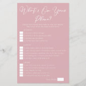 Rose Pink What's On Your Phone Bridal Shower Game (正面)