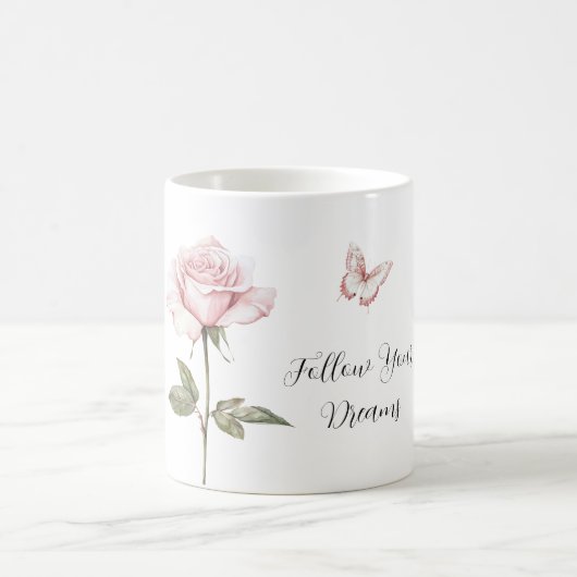 Rose Pink White Butterfly Dreams コーヒーマグカップ (中央)
