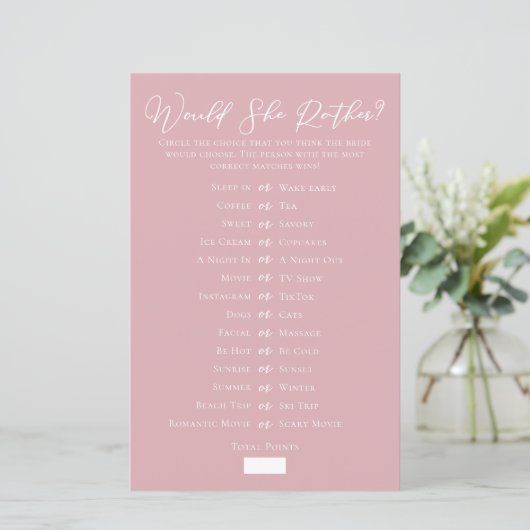 Rose Pink Would She Rather Bridal Shower Game (スタンド正面)