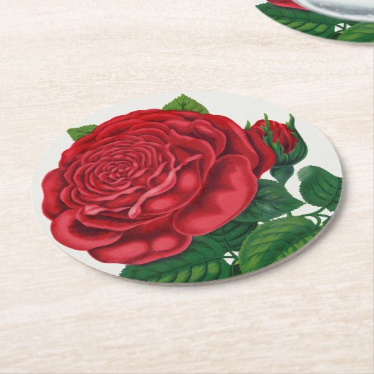 Rose Print Rochester Lithographing and Printing Co ラウンドペーパーコースター (アングル)
