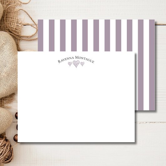 Rose Quartz Elegant Wavy Hearts Striped Note Card ノートカード