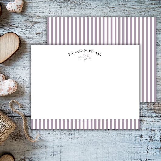 Rose Quartz Modern Open Hearts Striped Note Card ノートカード