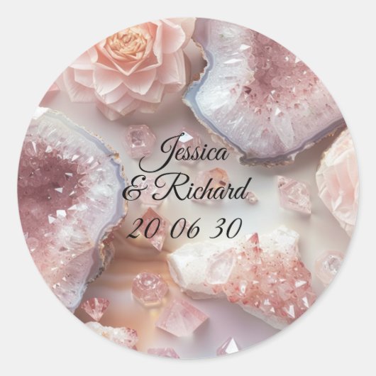 Rose Quartz Romance Wedding Personalized Sticker ラウンドシール (正面)