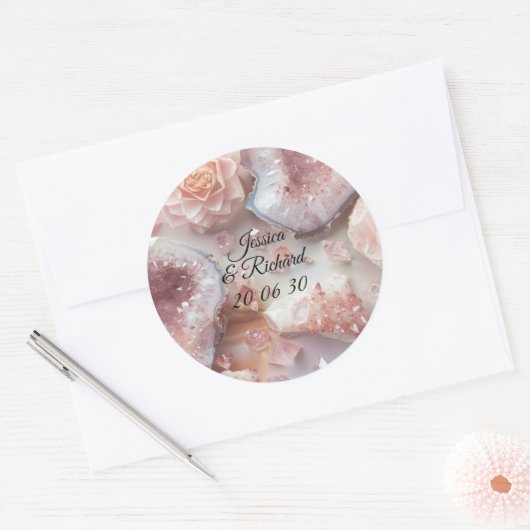 Rose Quartz Romance Wedding Personalized Sticker ラウンドシール (封筒)