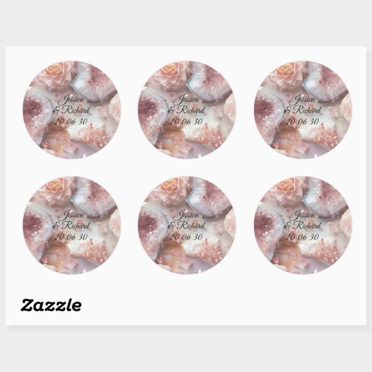 Rose Quartz Romance Wedding Personalized Sticker ラウンドシール (シート)