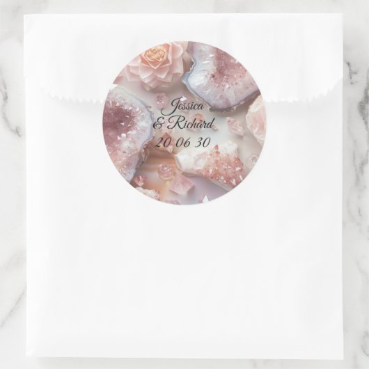Rose Quartz Romance Wedding Personalized Sticker ラウンドシール (バッグ)