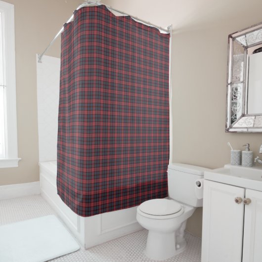 Rose Red Blue Tartan Plaid Shower Curtain シャワーカーテン (インサイチュ)