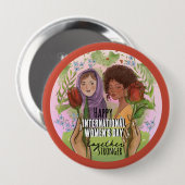 Rose Red Womens Day Button I Stronger together 缶バッジ (正面&裏面)