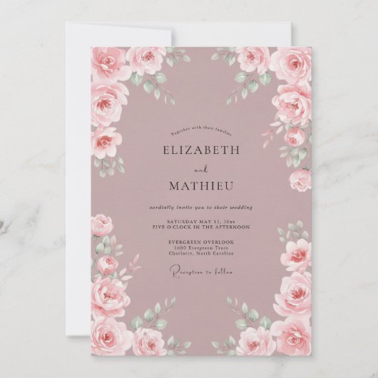 Rose Romantic Floral Wedding 招待状 (正面)