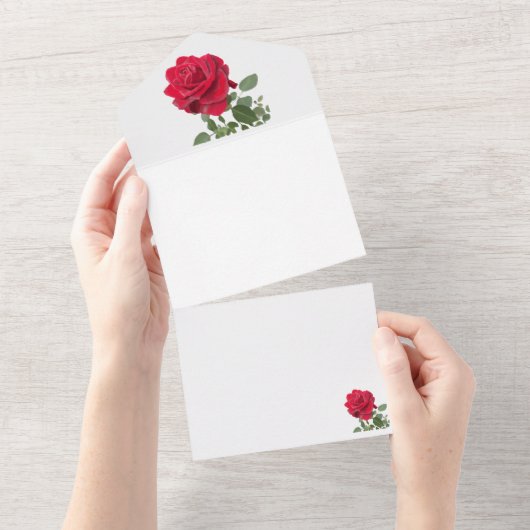 Rose rouge - peinte à la main オールインワン招待状 (貼ってはがせる)