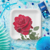 Rose rouge - peinte à la main ペーパープレート (パーティー)