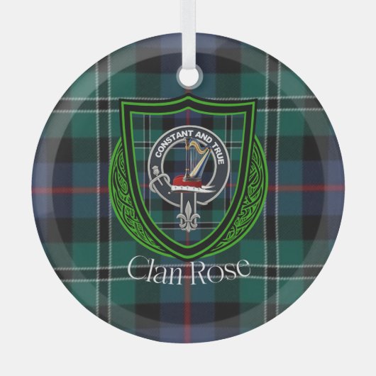 Rose Scottish Clan Tartan & Crest ガラスオーナメント (正面)