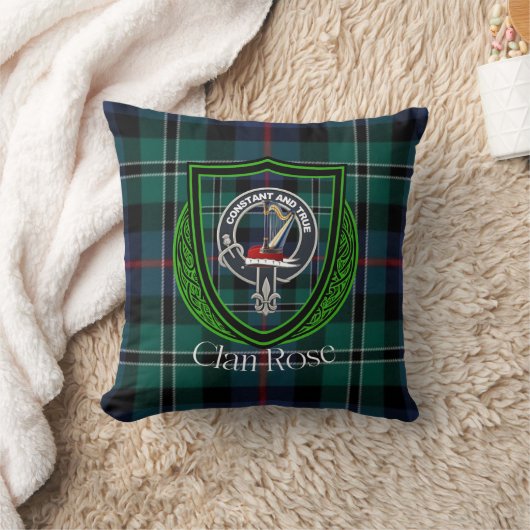 Rose Scottish Clan Tartan & Crest クッション (ブランケット)